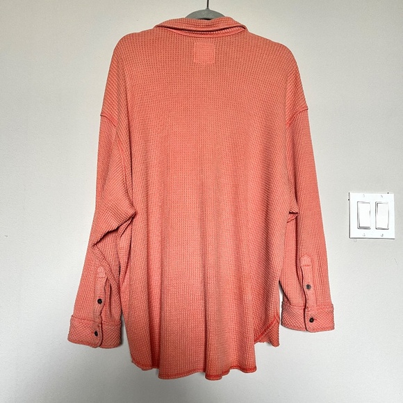 Aerie LumberJane Waffle Shirt Saturn Peach Orange Oversized Shacket Size M - Picture 5 of 11